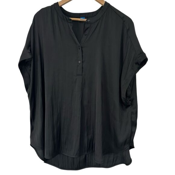 Old Navy Tops - Old Navy Sleek Black Silky Short Sleeve Boxy Fit Button Down Blouse size 2X